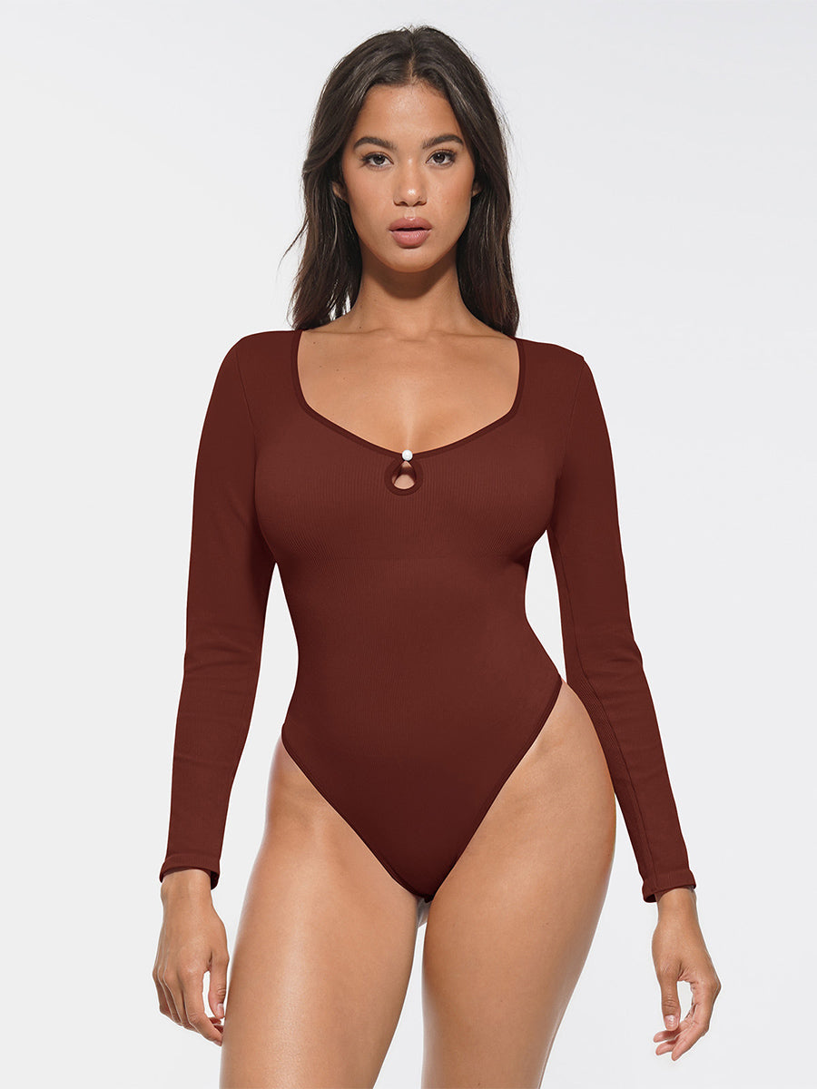 Seamless Ribbed Sexy Hollow Scoop Bodysuit