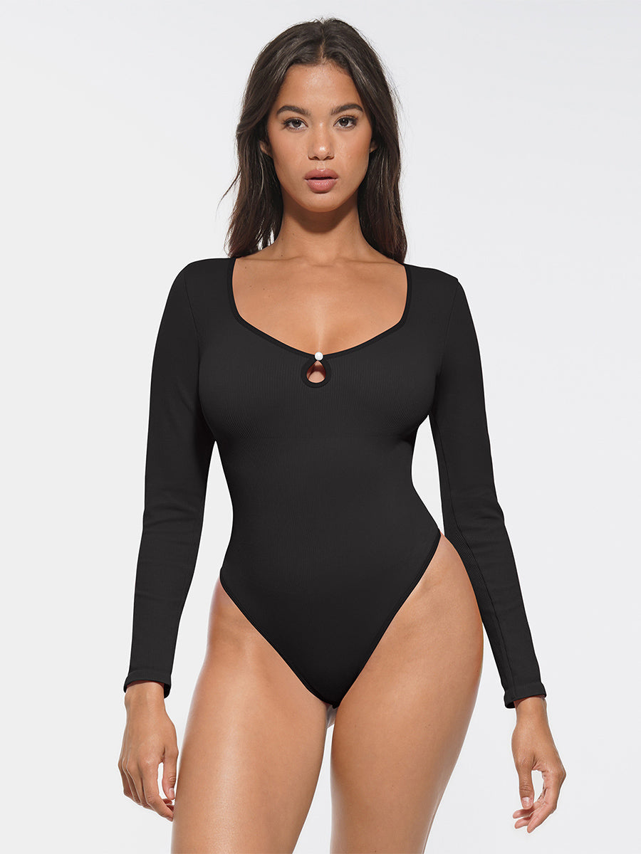 Seamless Ribbed Sexy Hollow Scoop Bodysuit
