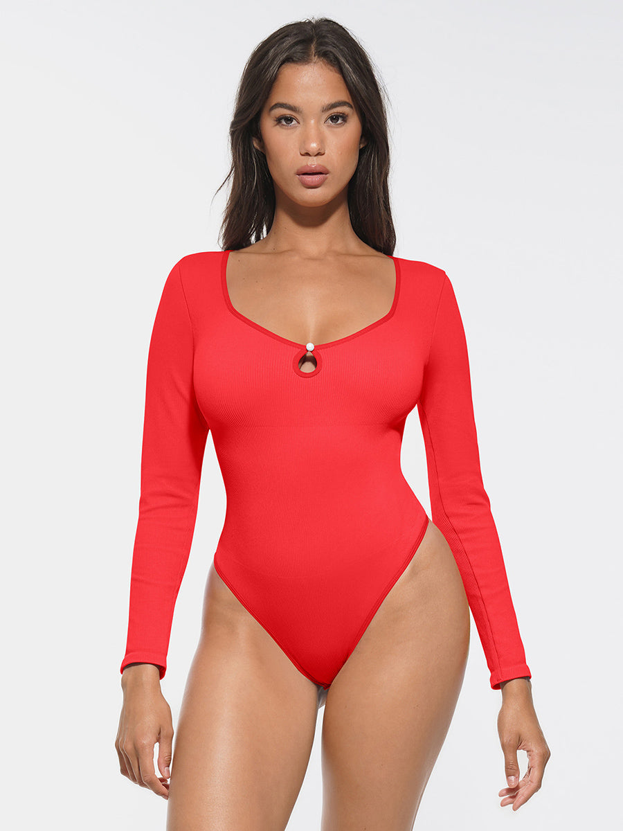Seamless Ribbed Sexy Hollow Scoop Bodysuit