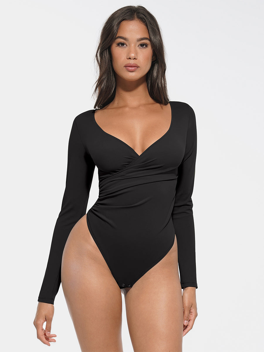 V-neck Overlapping pleated Waist and Bodysuit