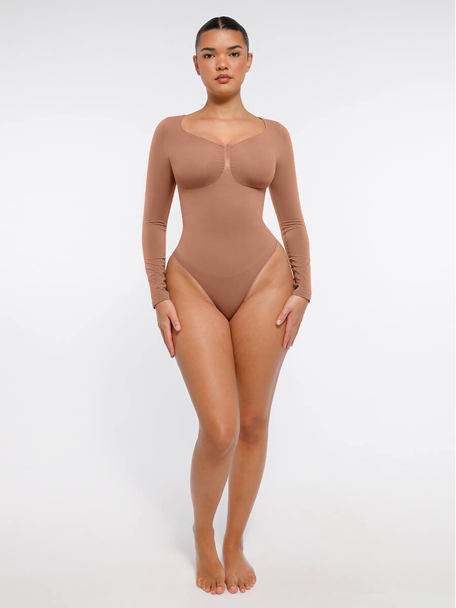 Seamless Long Sleeve Chest Support Thong Bodysuit