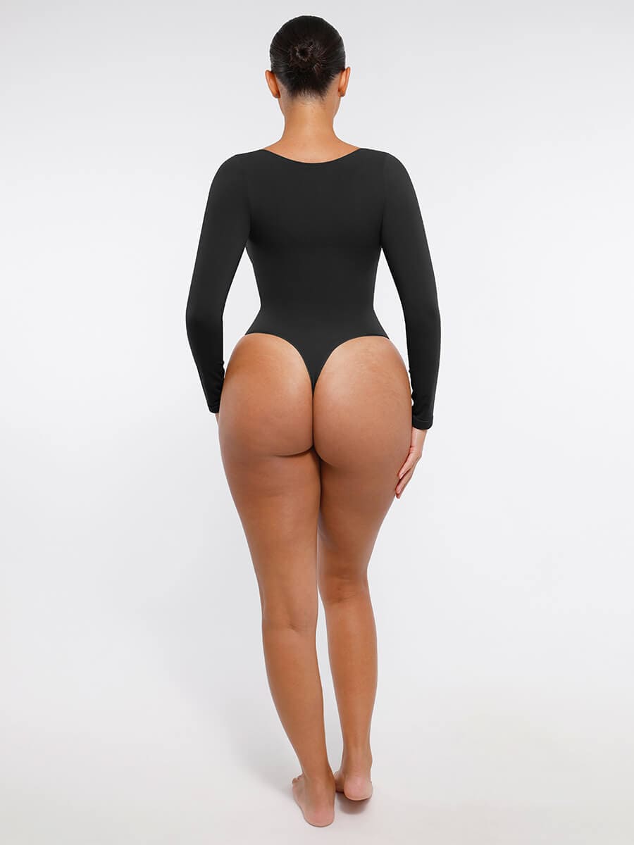 Seamless Long Sleeve Chest Support Thong Bodysuit