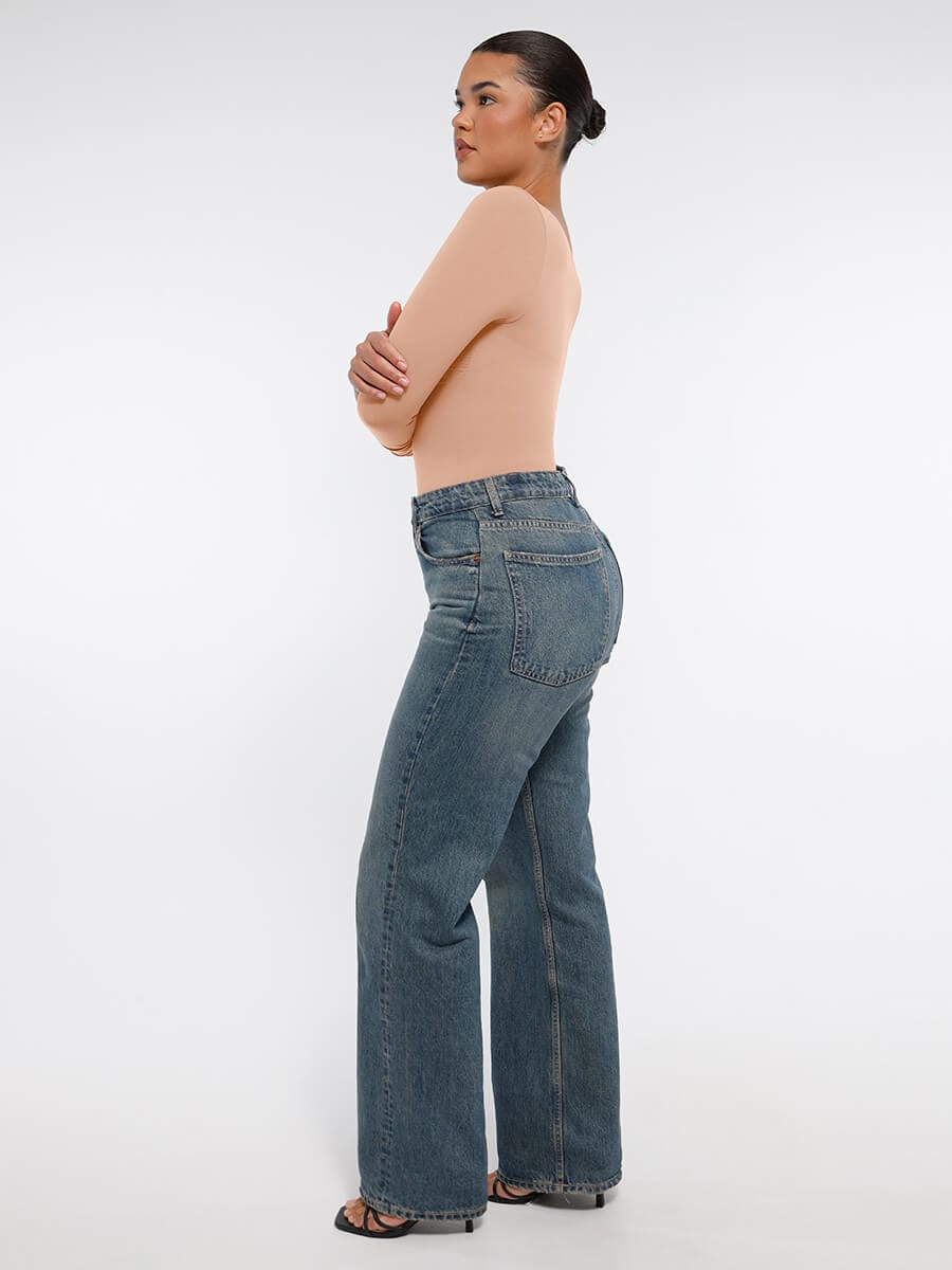 Seamless Long Sleeve Chest Support Thong Bodysuit