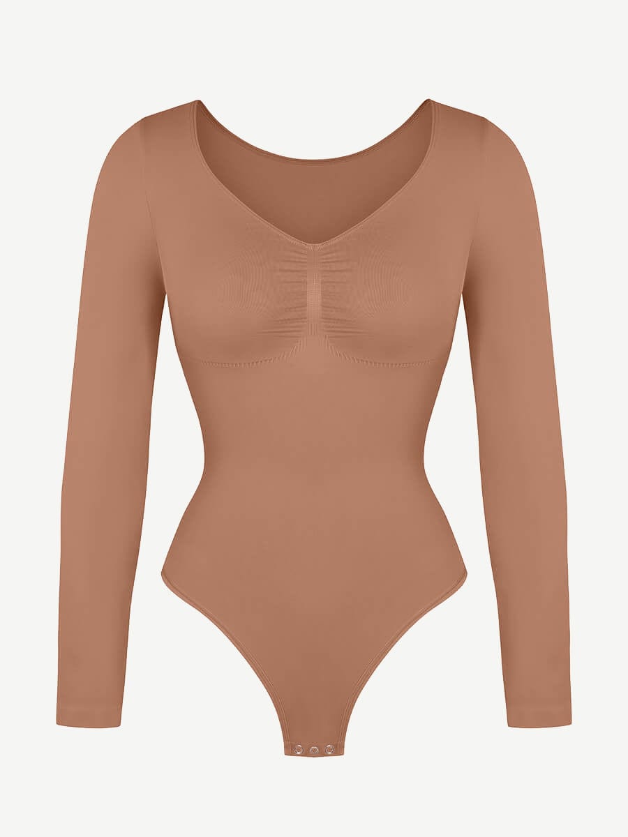 Seamless Long Sleeve Chest Support Thong Bodysuit