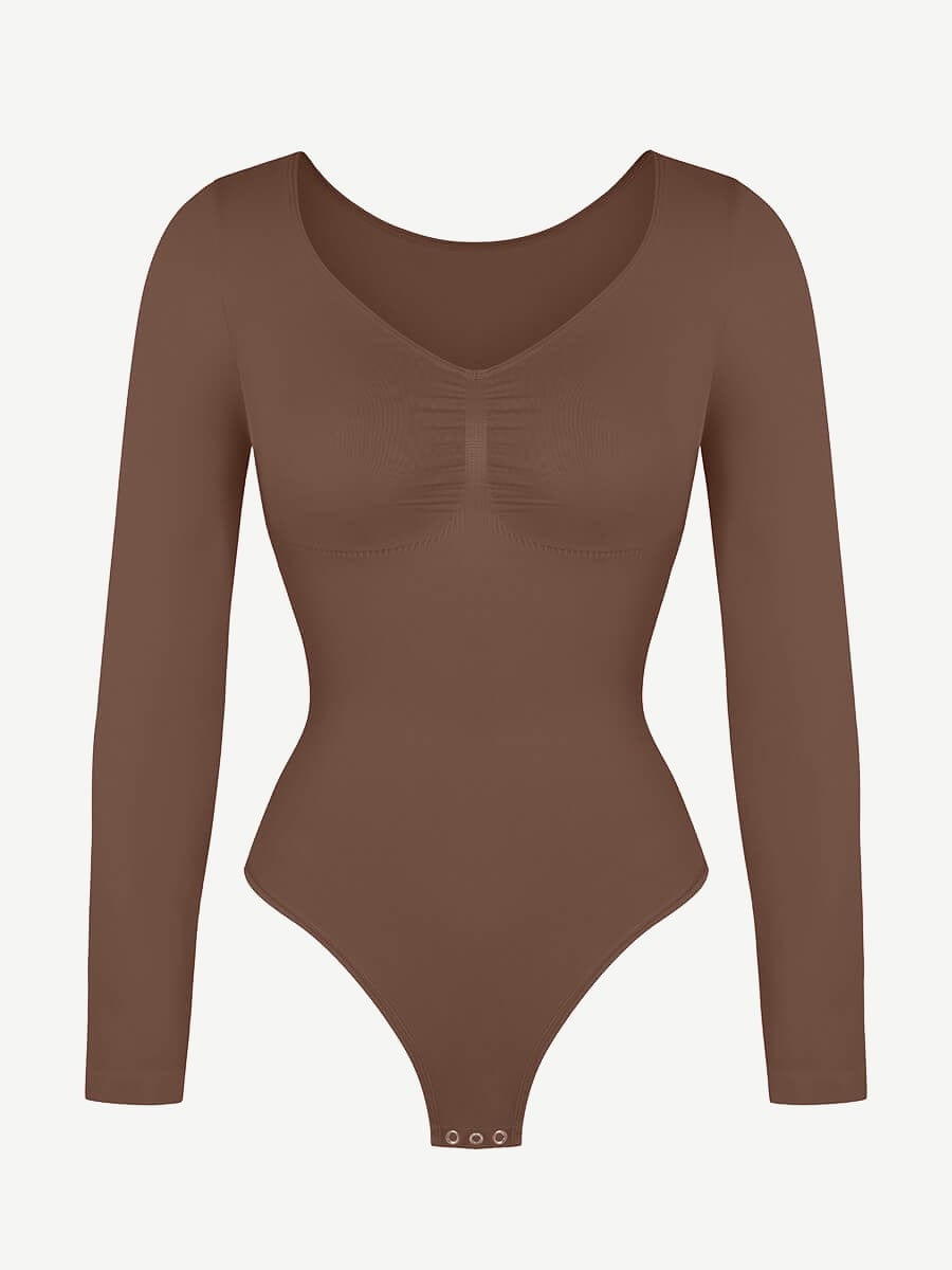 Seamless Long Sleeve Chest Support Thong Bodysuit