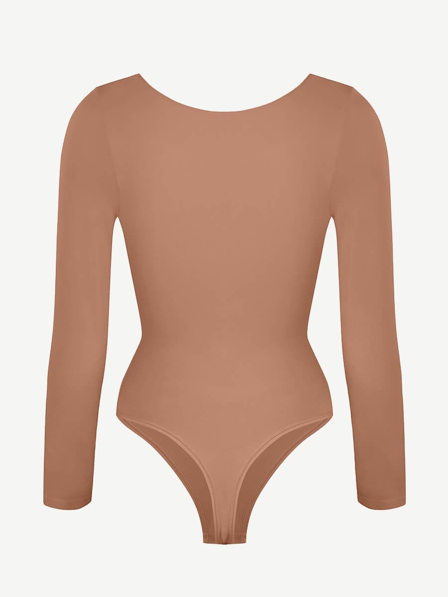 Seamless Long Sleeve Chest Support Thong Bodysuit