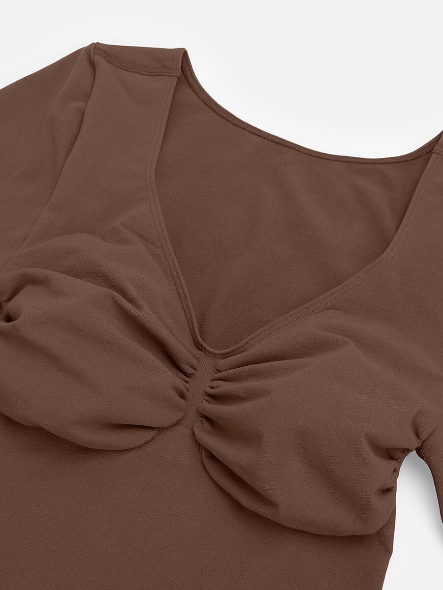 Seamless Long Sleeve Chest Support Thong Bodysuit