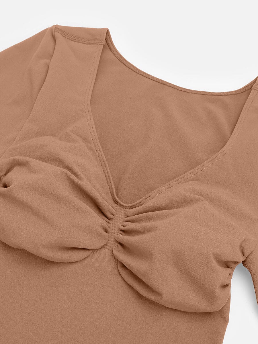 Seamless Long Sleeve Chest Support Thong Bodysuit
