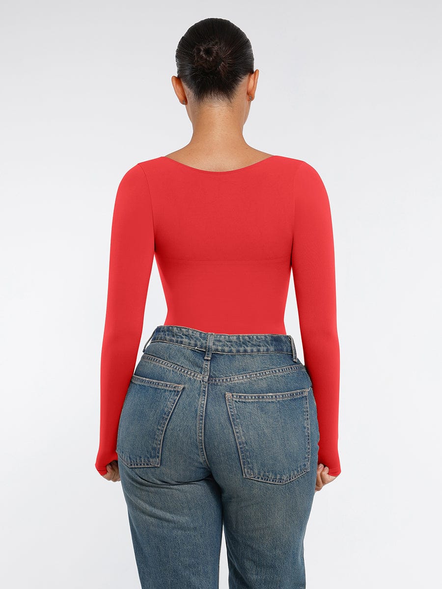 Seamless Long Sleeve Chest Support Thong Bodysuit