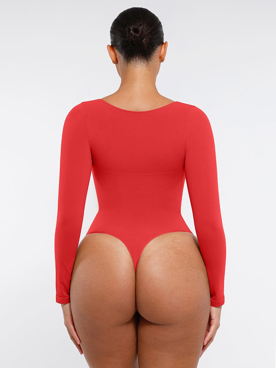 Seamless Long Sleeve Chest Support Thong Bodysuit