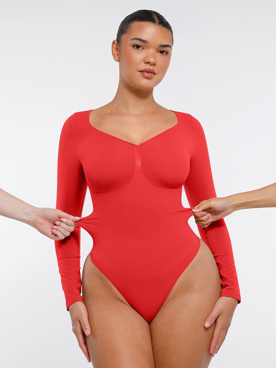 Seamless Long Sleeve Chest Support Thong Bodysuit