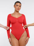 Seamless Long Sleeve Chest Support Thong Bodysuit