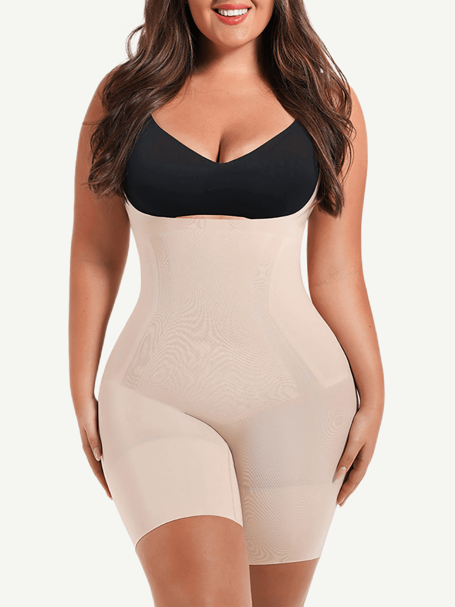 Seamless Open-Bust Mid-Thigh Bodysuit